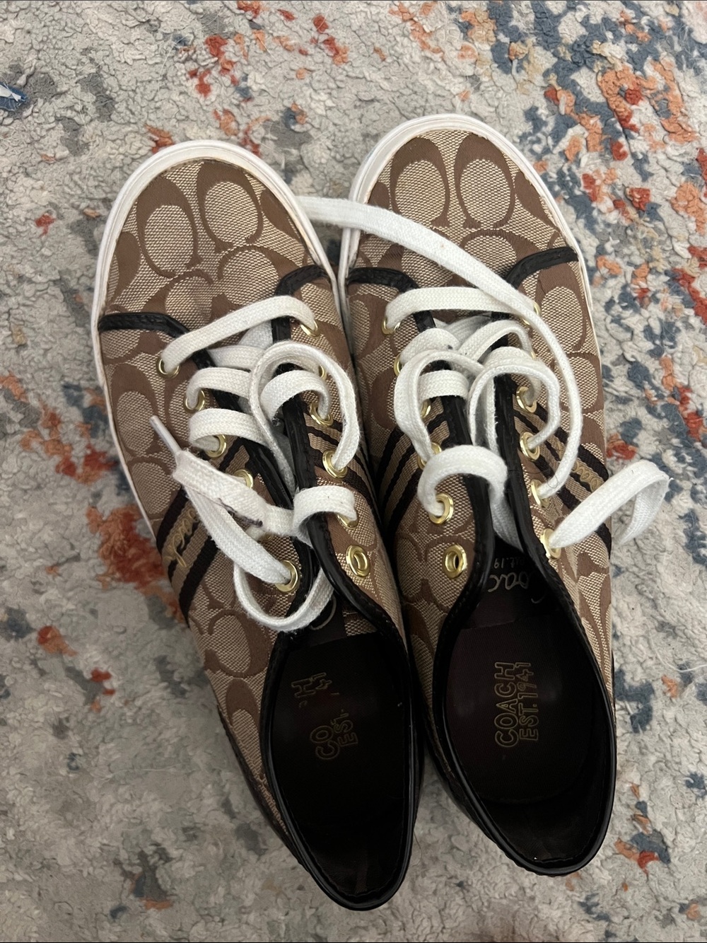 Coach Brown Signature Canvas Low-Top Sneakers with White Laces